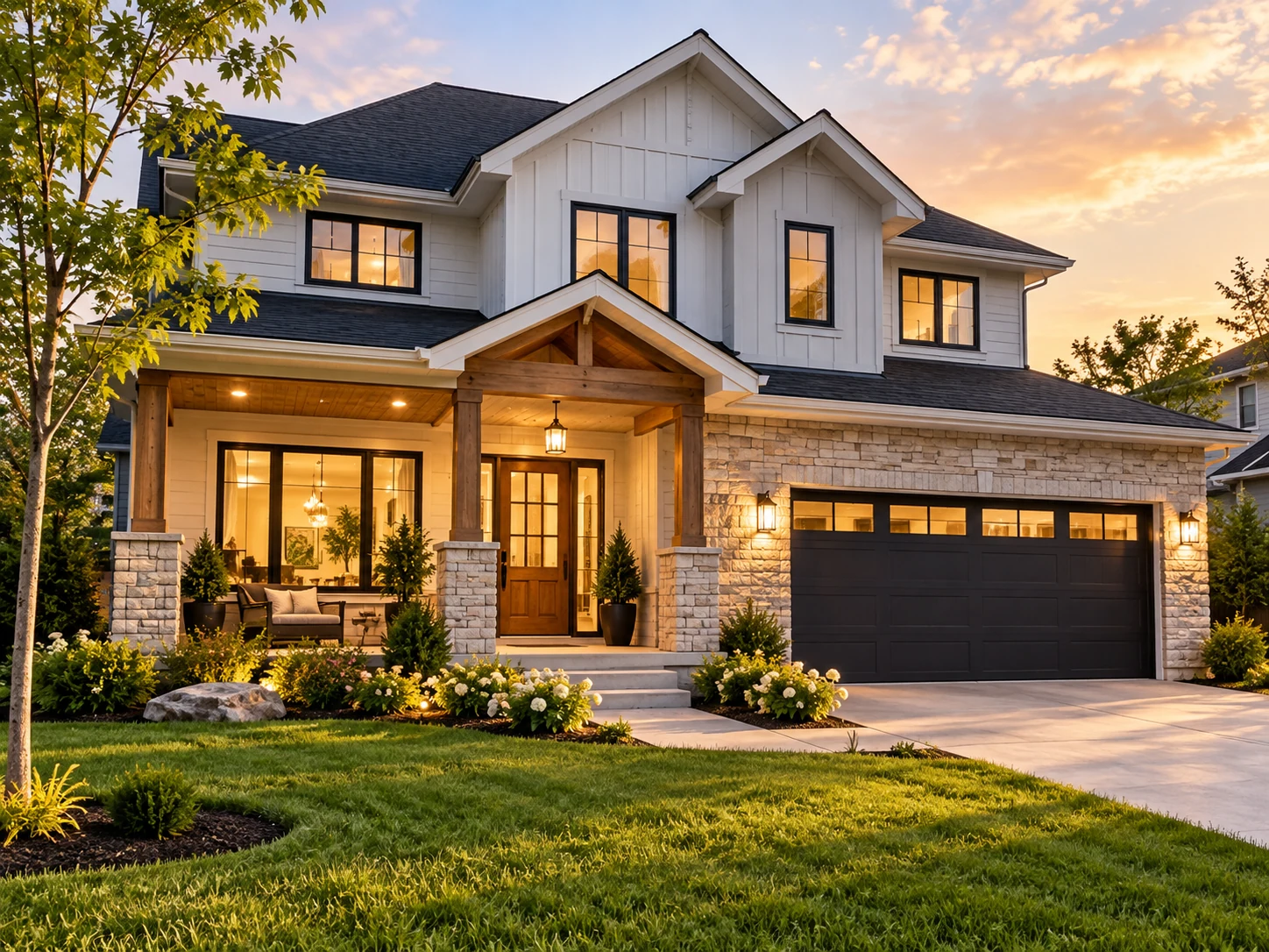 Exterior reference-style image of a modern house with landscaped gardens