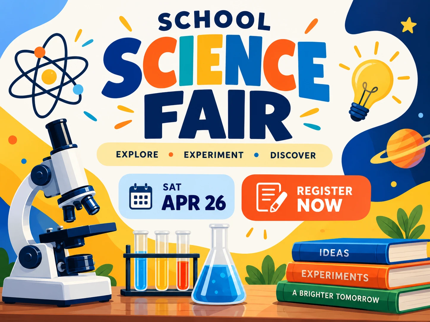 School science fair announcement with an illustrative date and registration action