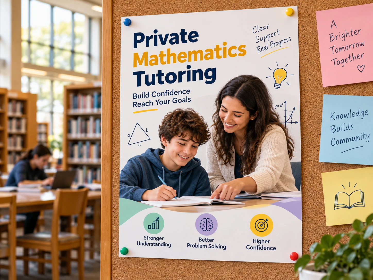 Annuncio di ripetizioni di matematica affisso alla bacheca di un centro di apprendimento
